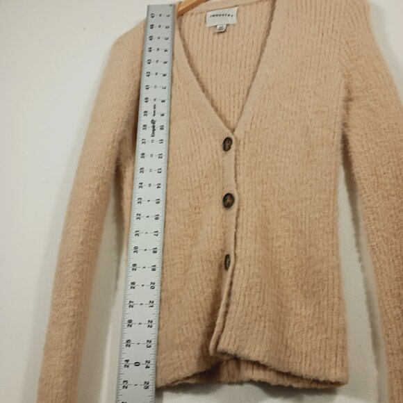 INDUSTRY, Ribbed Soft Button Front Cardigan, Light Tan, Size Small, Neutral Cozy - Picture 11 of 14